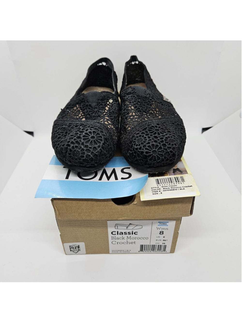 TOMS Classic Crochet Flats Womens 8 Black Morocco Slip On Shoes NWB 001096B10 - Picture 7 of 7